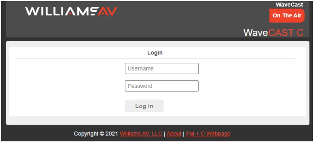 WILLIAMSAV WaveCAST C Assistive Listening System - Login Page