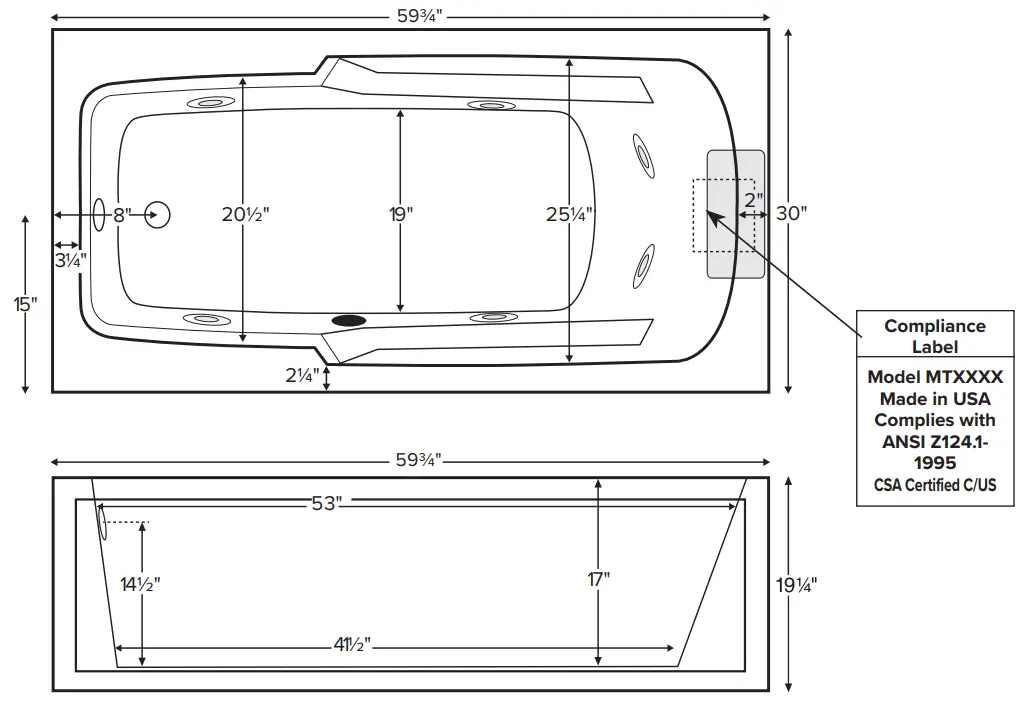 MTI Baths MBIS6030 Integral-Skirted Rectangular Tub - Fig 1
