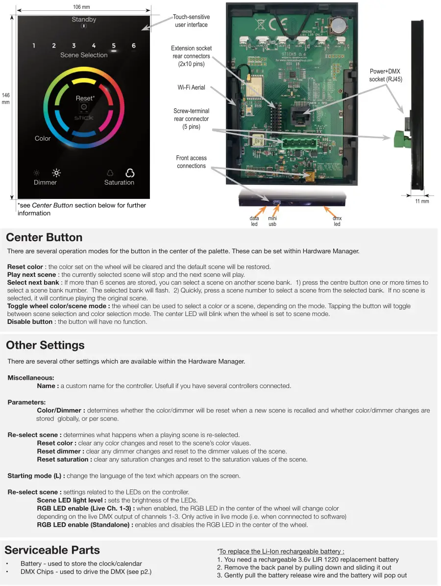 beamZ STICKGU2 Smart Touch Sensitive Intelligent Control Keypad - Connections & Hardware Operation