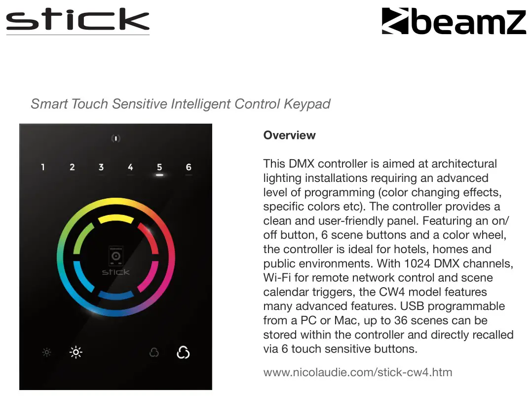beamZ STICKGU2 Smart Touch Sensitive Intelligent Control Keypad User Manual