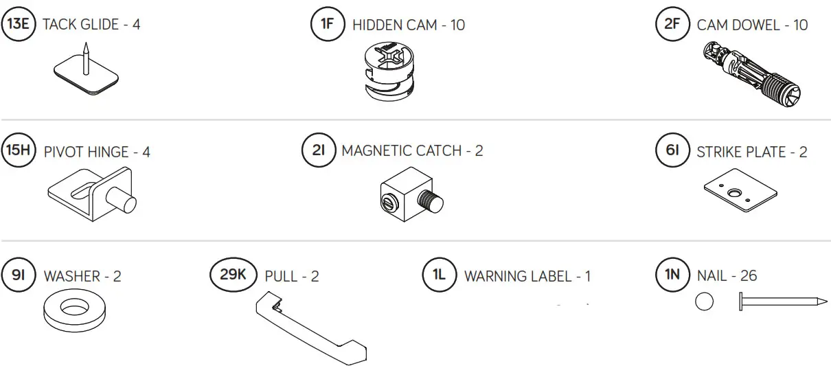sauder TV Stand - Screws are shown