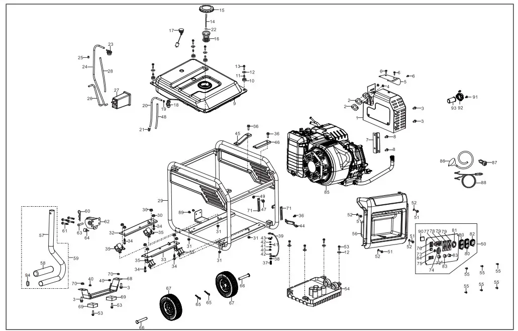 CHAMPION 100519 6250W Open Frame - GENERATOR PARTS DIAGRAM
