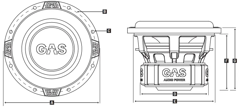 GAS MAX S1 6D1 Subwoofer - DIMENSIONS
