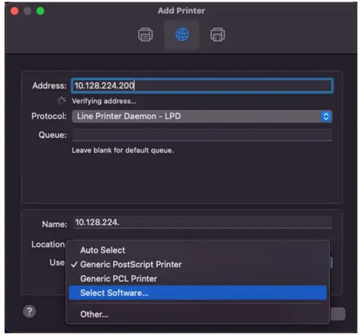 KYOCERA PA2000w MAC WPS Setup - Select Software