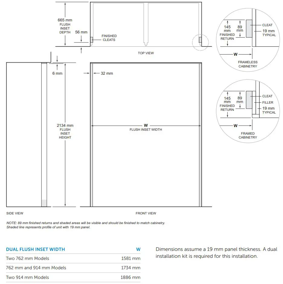 ICBCL4850SID Sub-Zero 91CM Classic French Door Refrigerator Freezer Installation Guide - DUAL FLUSH INSET INSTALLATION