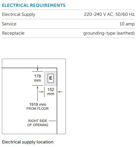 ICBCL4850SID Sub-Zero 91CM Classic French Door Refrigerator Freezer Installation Guide - Electrical Requirements