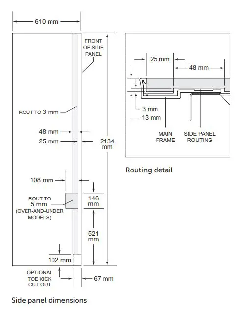 ICBCL4850SID Sub-Zero 91CM Classic French Door Refrigerator Freezer Installation Guide - SIDE PANEL