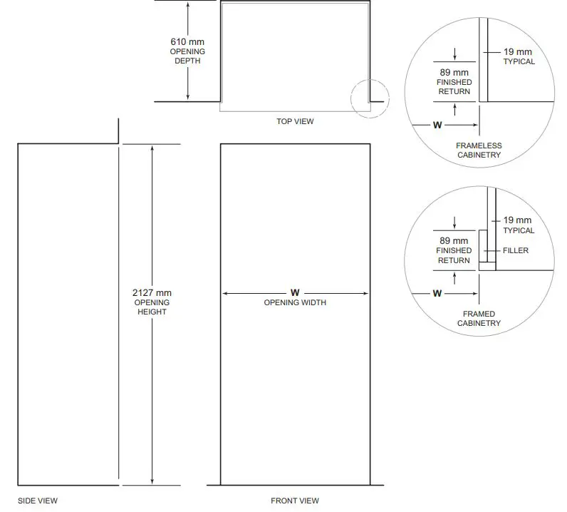 ICBCL4850SID Sub-Zero 91CM Classic French Door Refrigerator Freezer Installation Guide - STANDARD INSTALLATION