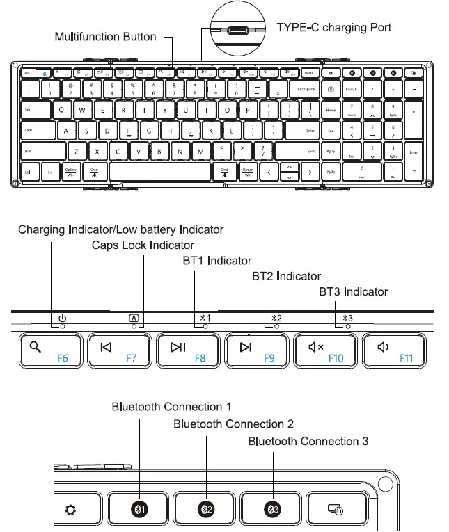 ProtoArc XK01 Foldable Full Size Wireless Bluetooth Keyboard 1