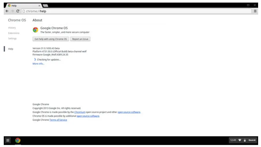 DELL 7410 Chromebook Laptop - basic OS information