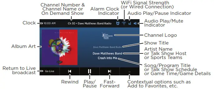 SiriusXM TTR3 WiFi Sound Station - The Now Playing Screen