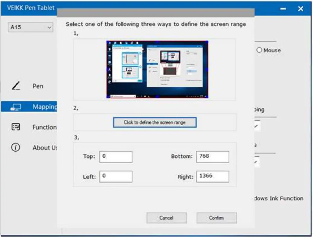 VEILKK A15 Graphic Pen Tablet User Manual - Define the Screen range
