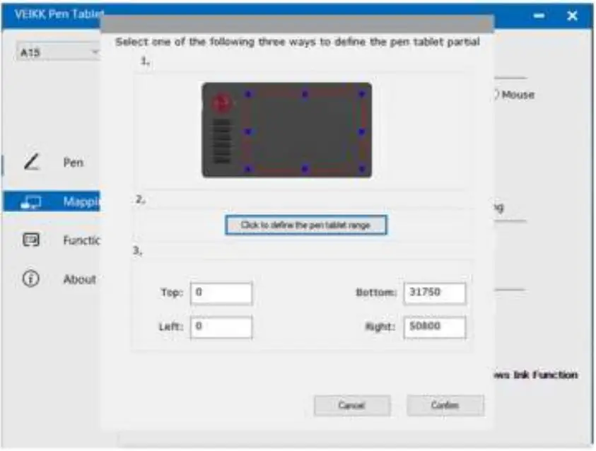 VEILKK A15 Graphic Pen Tablet User Manual - Define the pen tablet partial