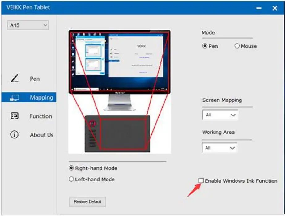 VEILKK A15 Graphic Pen Tablet User Manual - Enable Windows Ink Function