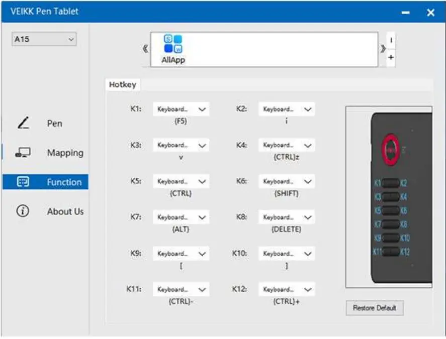 VEILKK A15 Graphic Pen Tablet User Manual - Function