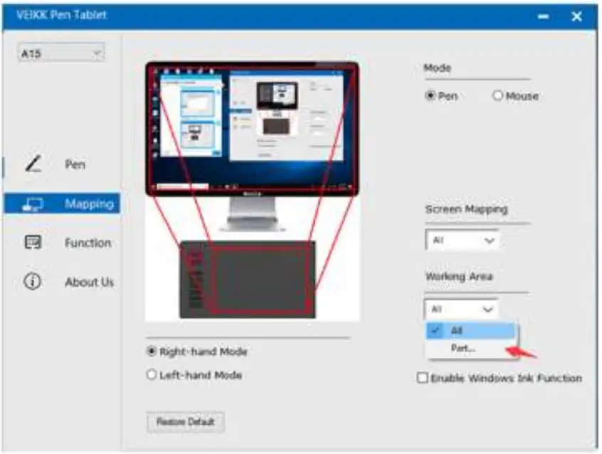 VEILKK A15 Graphic Pen Tablet User Manual - Part Area Click Part
