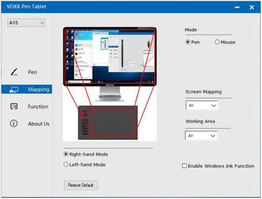 VEILKK A15 Graphic Pen Tablet User Manual - Screen Mapping