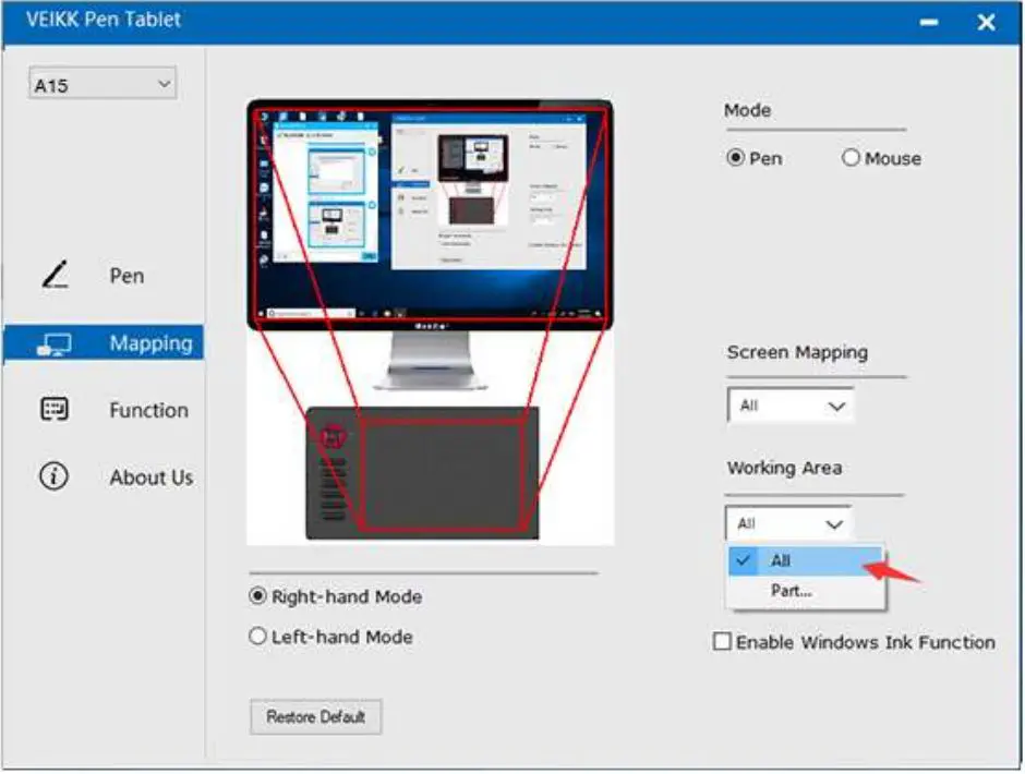 VEILKK A15 Graphic Pen Tablet User Manual - Working Area