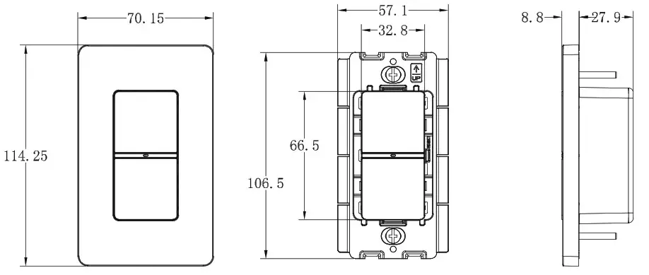 Daintree WWD2 2IW Wireless Control Wall Dimmer - Product Dimensions