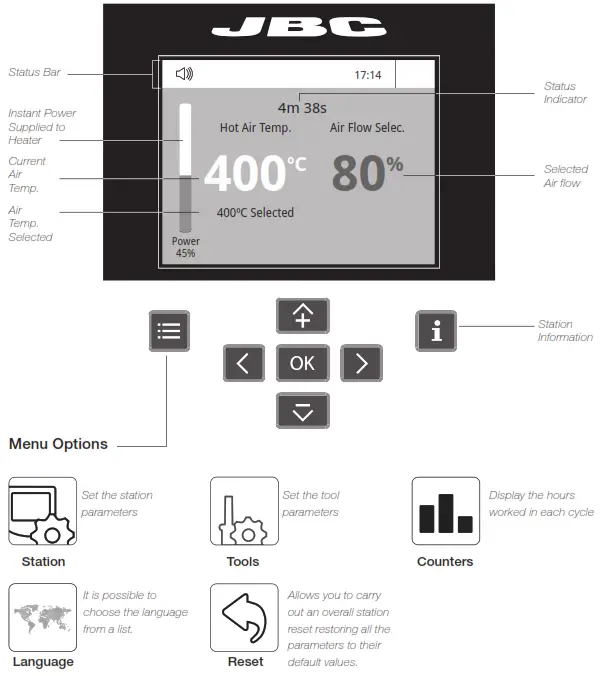 JBC High-Precision Hot Air Station - JNA Work Screen
