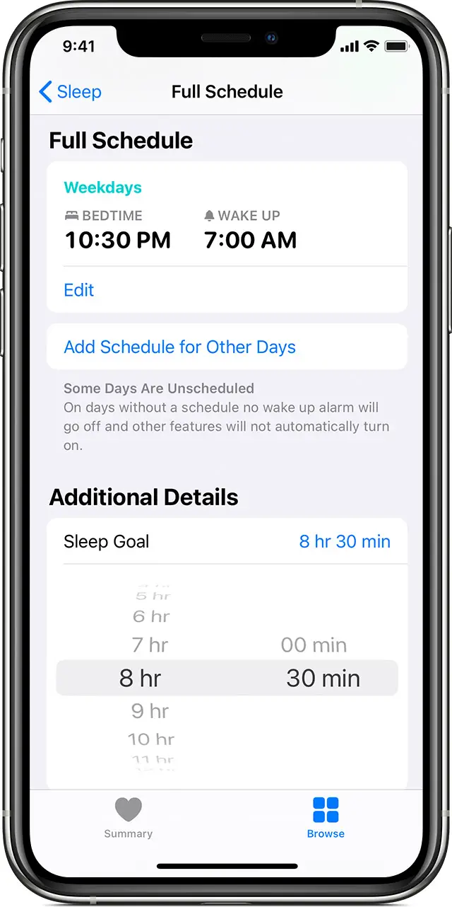 Adjust sleep goal on iPhone