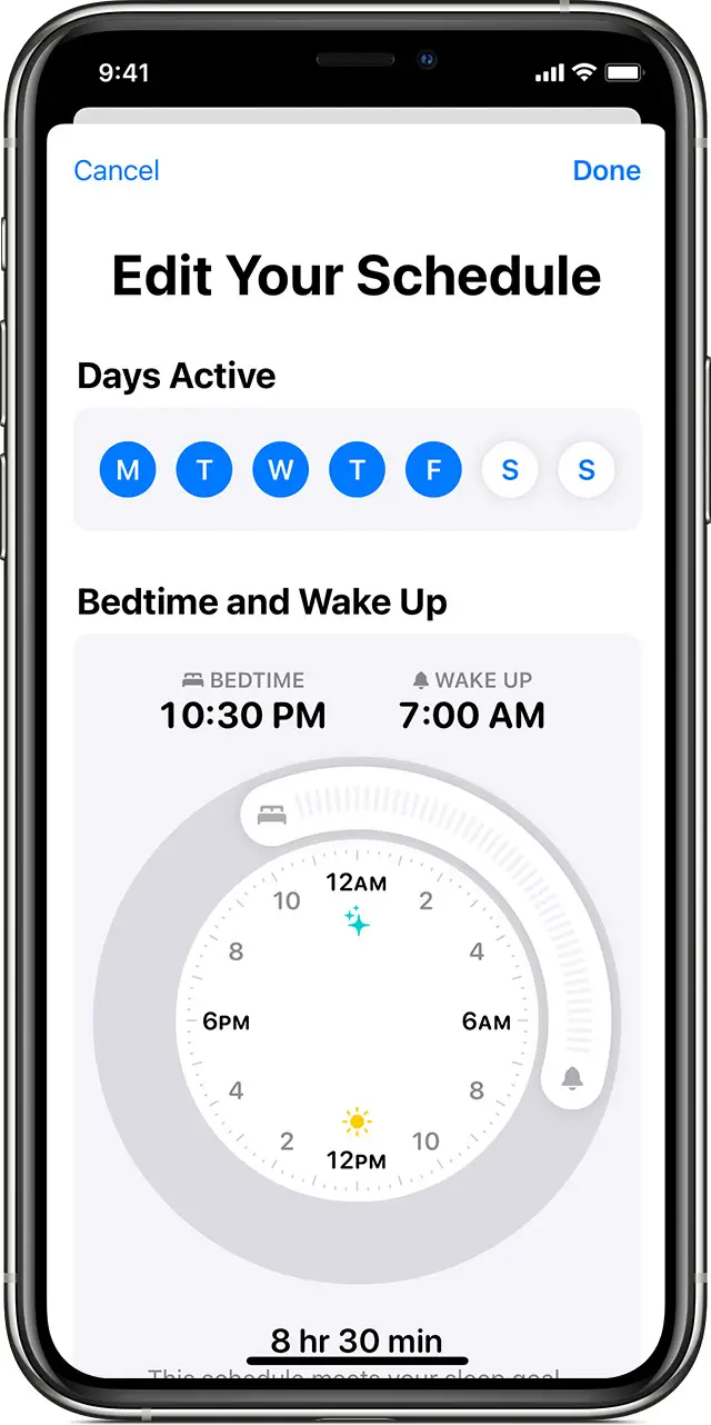 Edit full sleep schedule on iPhone