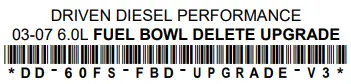 DRIVEN DIESEL DD-60FS-FBD-UPGRADE-V2 Fuel Bowl Delete Upgrade Kit - bar code