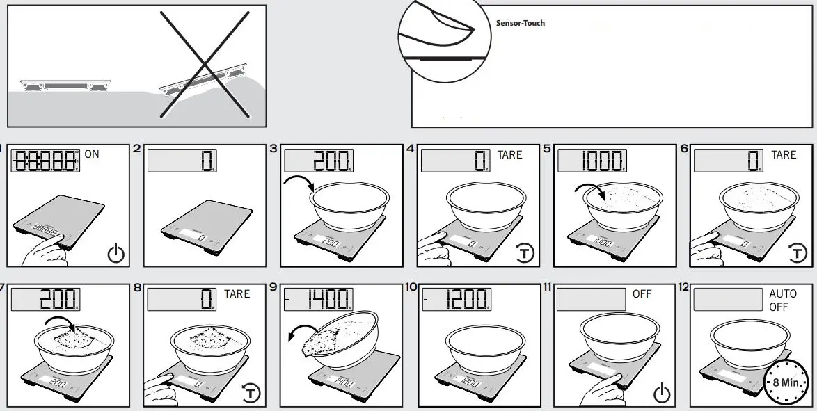 SOEHNLE 66225 Page Aqua Proof Kitchen Scale Instructions - Operation Weighing and adding
