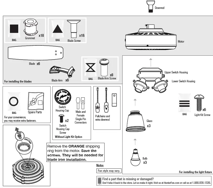 Hunter 51727 Pickens 44 Inch Matte Black LED 3