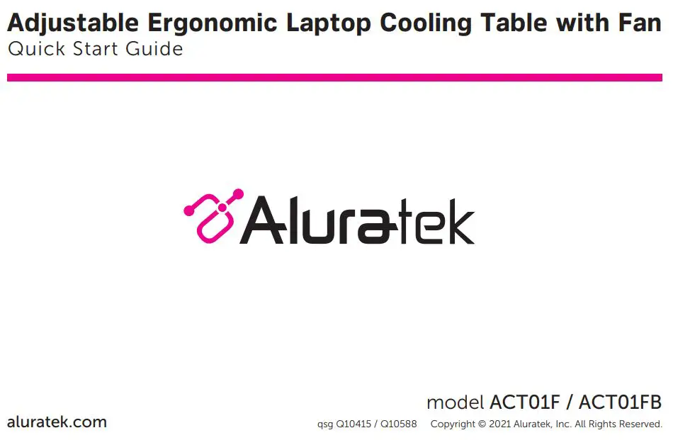 Aluratek ACT01F ACT01FB Adjustable Ergonomic Laptop Cooling Table with Fan User Manual