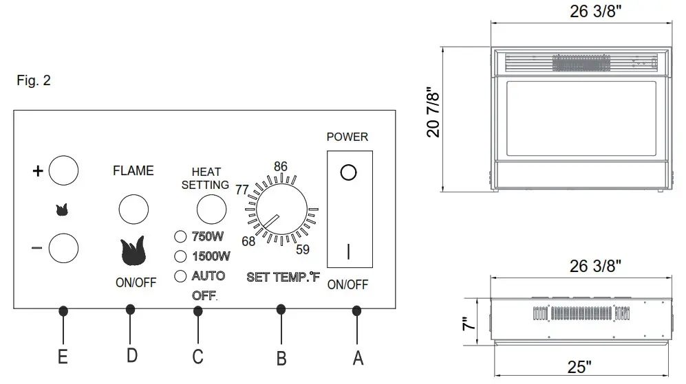 Electric Fireplace FEF26 - OPERATING INSTRUCTIONS Fig 2