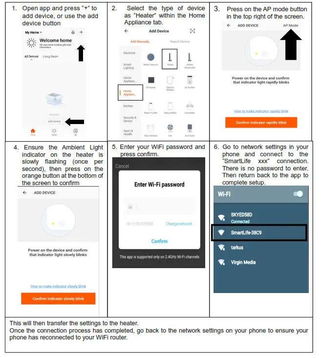 ElectriQ 2.0 KW Designer Glass Panel Heater EGH20AW - CONNECTING USING APP MODE ALTERNATIVE METHOD