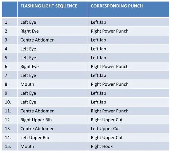 BRUCELEE Slam Man - FLASHING LIGHT SEQUENCE TABLE