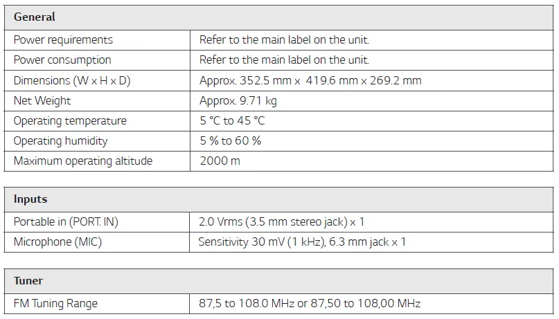 General specifications