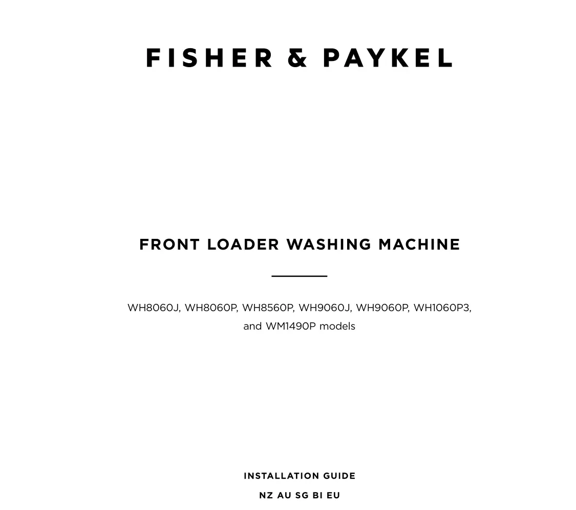 FISHER PAYKEL WH8060J Front Loader Washing Machine Installation Guide