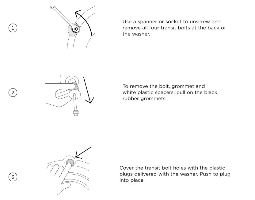 FISHER PAYKEL WH8060J Front Loader Washing Machine - REMOVING TRANSIT BOLTS