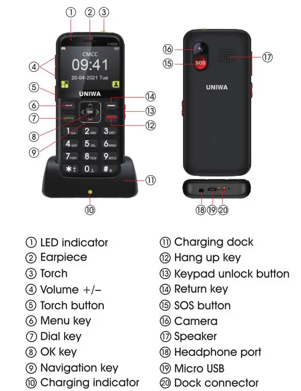 UNIWA Elder Mobile Phone - External Features