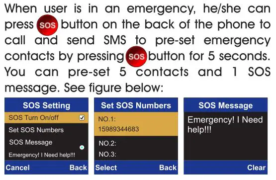 UNIWA Elder Mobile Phone - SOS Settings