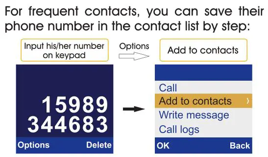 UNIWA Elder Mobile Phone - Save Contact