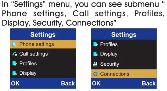 UNIWA Elder Mobile Phone - Settings 1