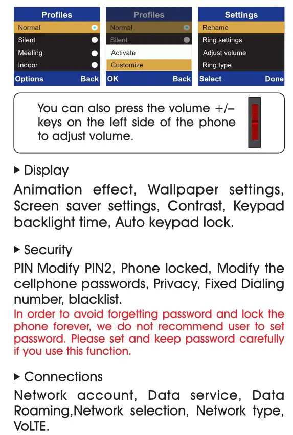 UNIWA Elder Mobile Phone - Settings 3