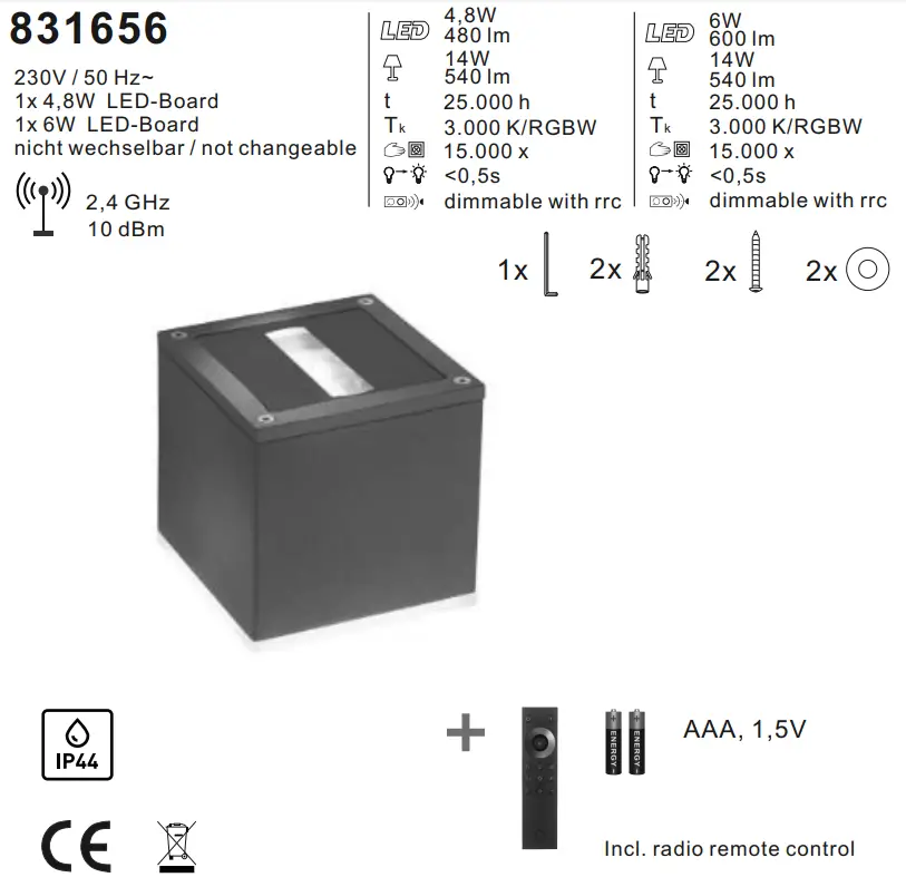 Paul Neuhaus 9708-13 Q-AMIN LED Outdoor Wall Light - fig1