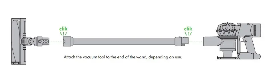 dyson Vacuum Cleaner User Manual - Attach the vacuum tool to the end of the wand, depending on use