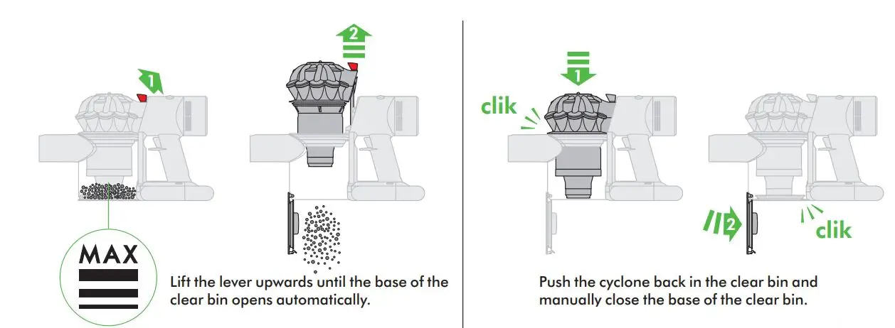 dyson Vacuum Cleaner User Manual - Emptying the clear bin