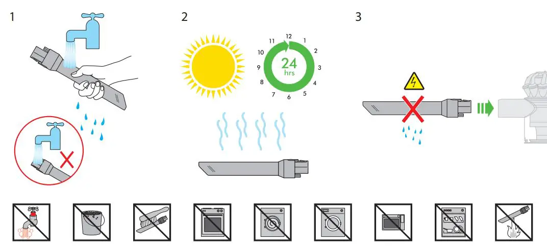 dyson Vacuum Cleaner User Manual - Washing the Light pipe crevice tool