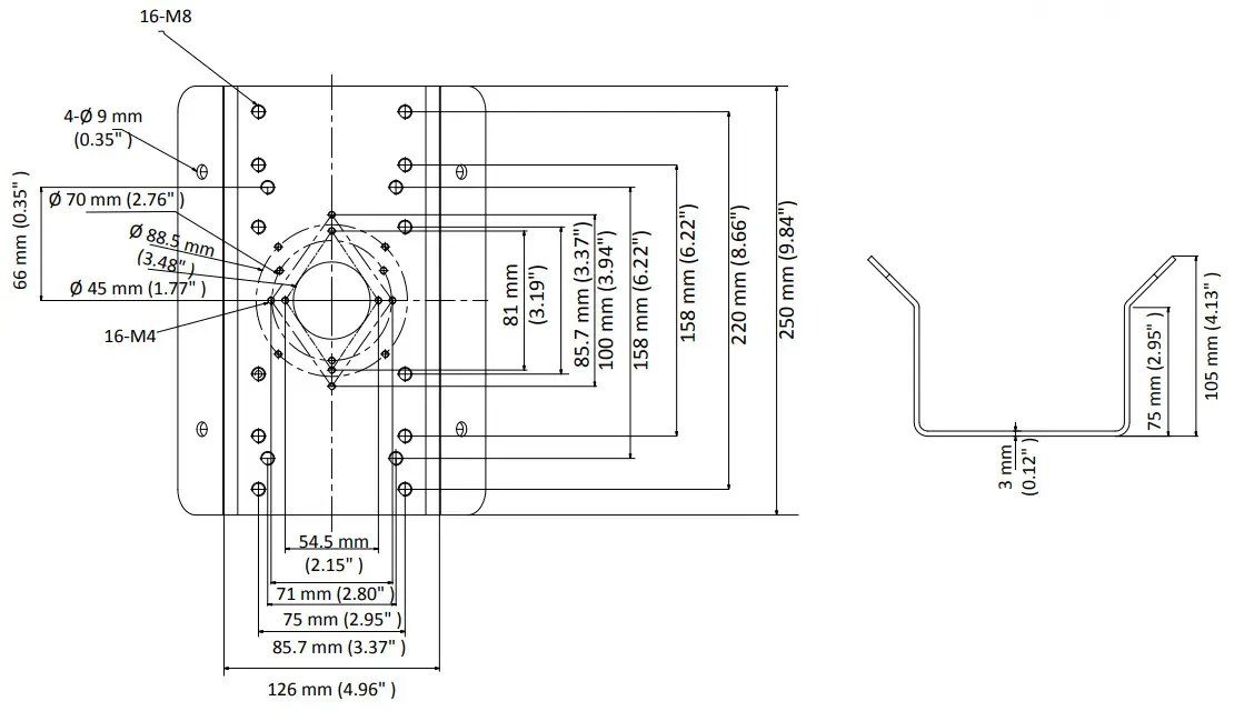 HIKVISION DS-1276ZJ-SUS Corne - Dimension