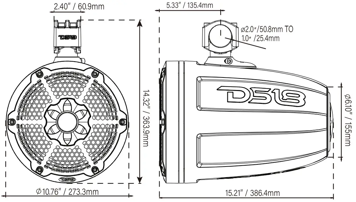 DS18 CF X10TPNEO Carbon Fiber Texture 10 Inch Marine Tower Neodymium Speaker - Figure 1