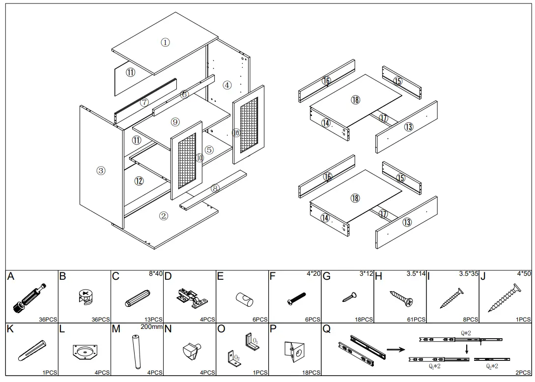 URTR HY02144Y Vintage Classic Oak Wood Sideboard - Fig