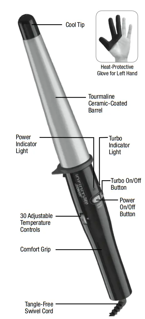 CONAIR 2016G Tourmaline Ceramic Curling Wand - specification