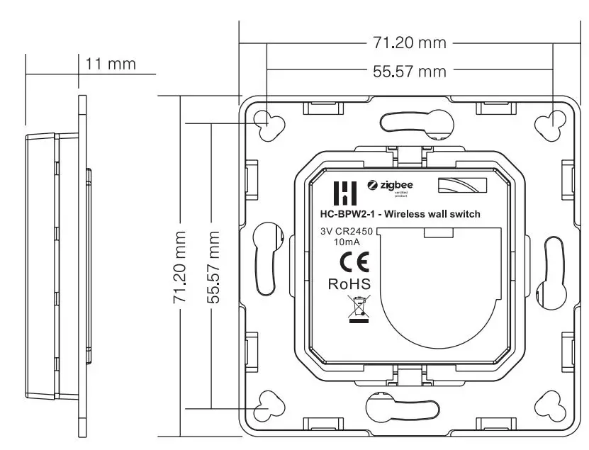 Heimgard Wireless Switch 2 Buttons User Guide - Technical specifications